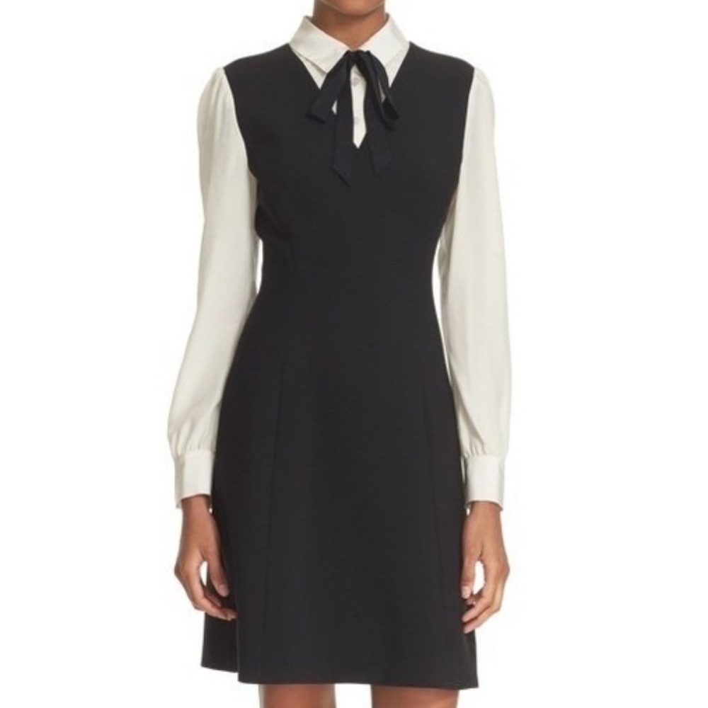 Kate Spade Layered Look Black Dress Shift with Ivory “Blouse” and Black Necktie